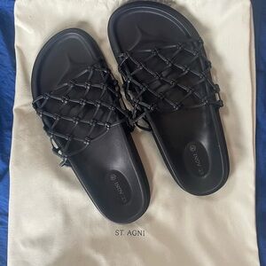 ST. AGNI Black Braided Slide Sandals - Women's